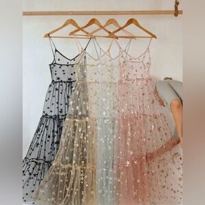 NWOT Sheer Starry Green Blue Dress size L